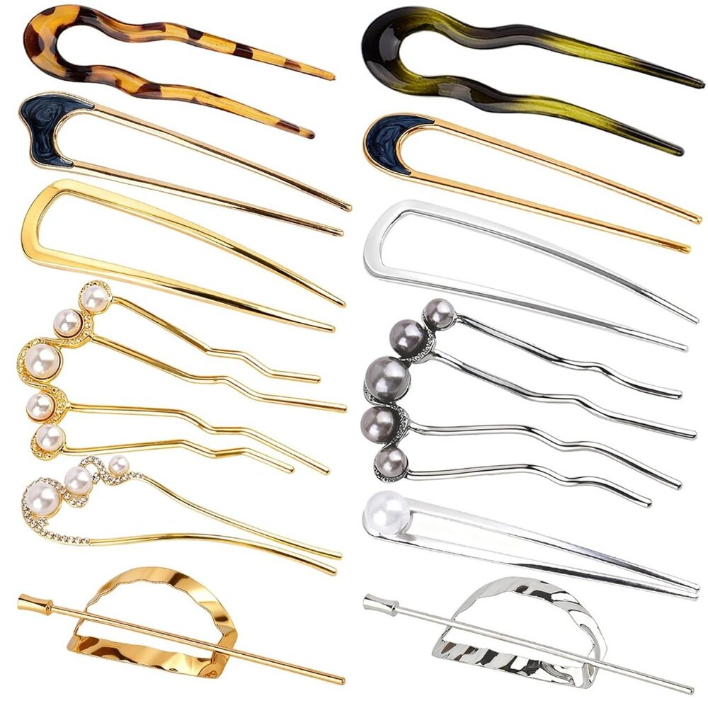 12 PCS French Hair Pins for Women, French Twist Hair Pins U-Shaped Pearl French